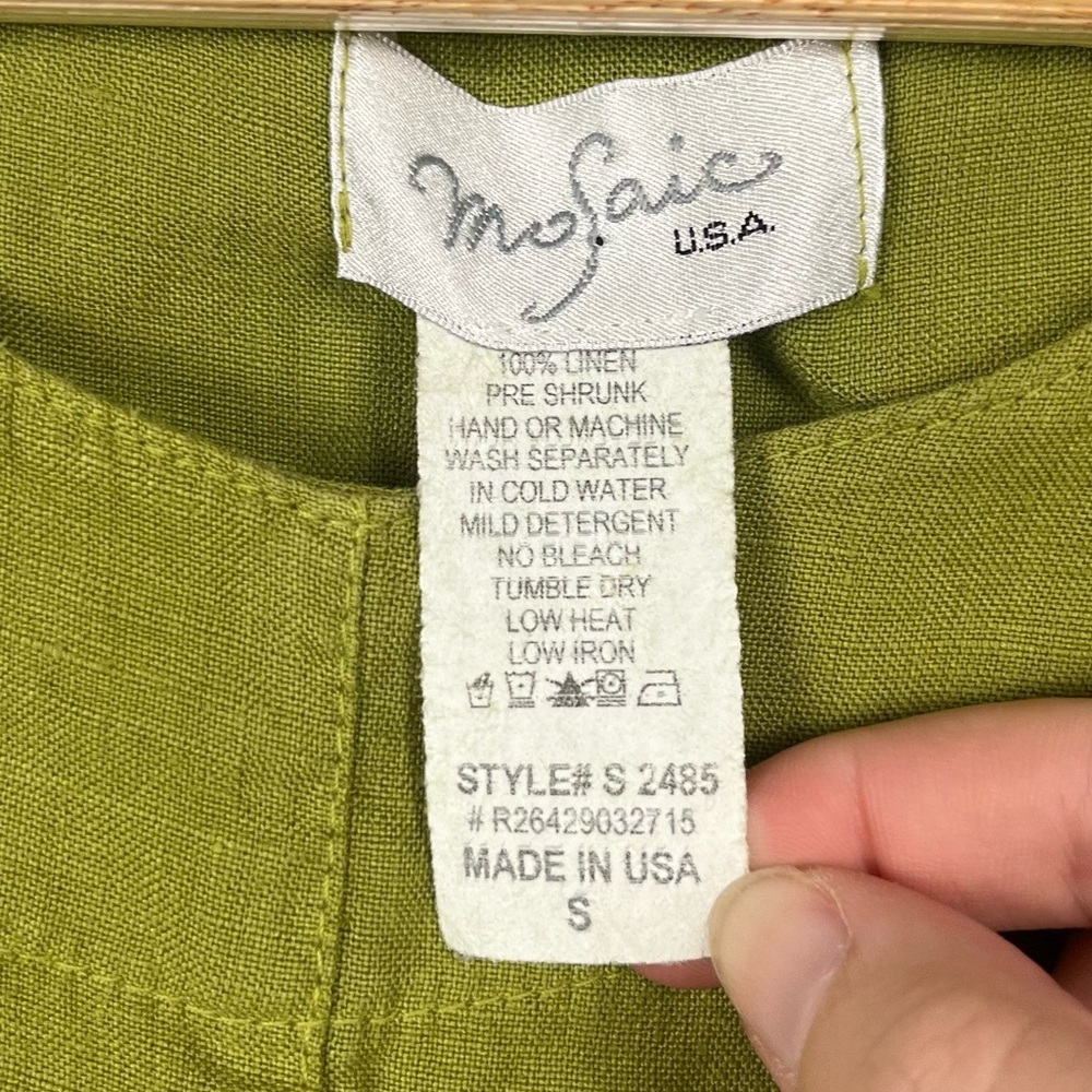 Mosaic USA green Lagenlook 100% linen green asymmetrical top size small - Picture 2 of 5